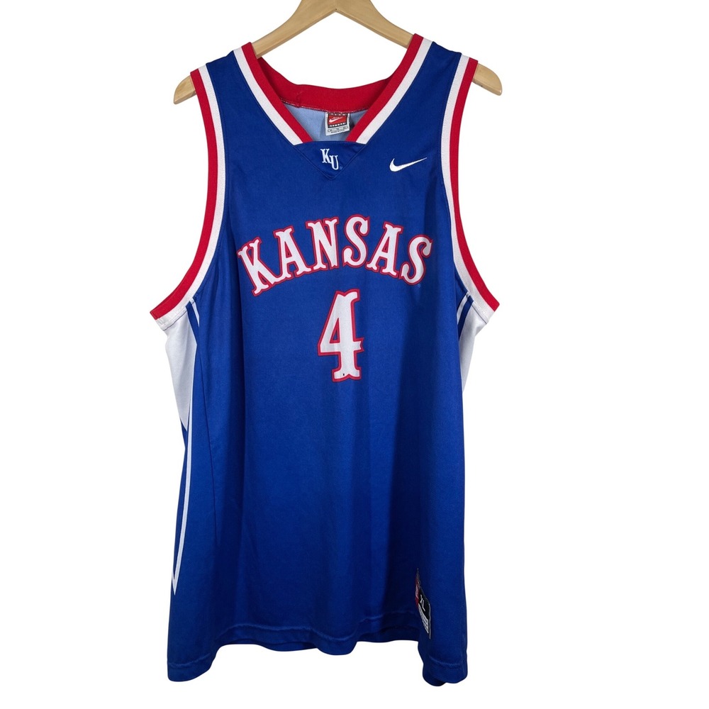 Vintage Nike Kansas Jayhawks Basketball Jersey Mens XL Blue #4 Made in USA